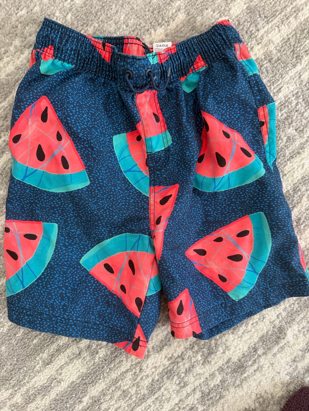 Tea Collection Boys Navy Swim Trunks with Watermelon Print